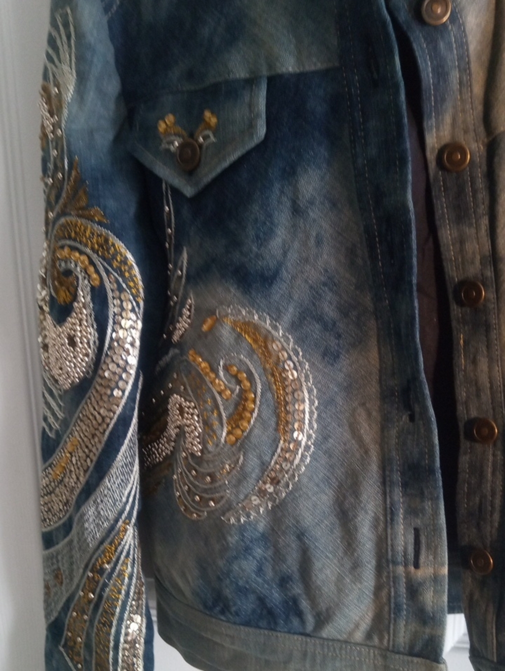 CHICO'S HEAVY SEQUINED DENIM JACKET - Picture 6 of 12